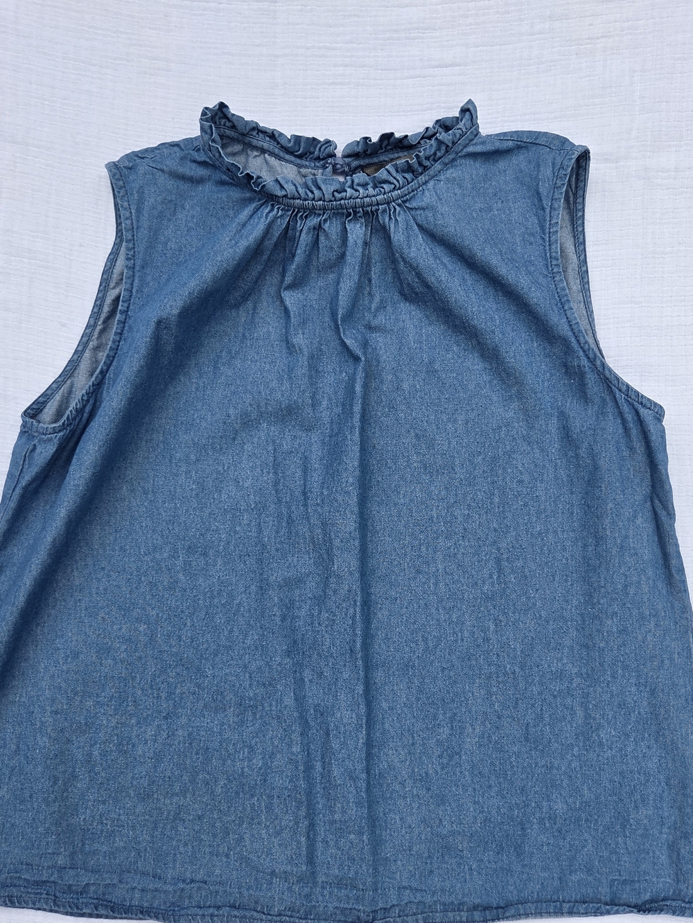 Allegra K Blue Ruffled Neck Chambray Top - Size M